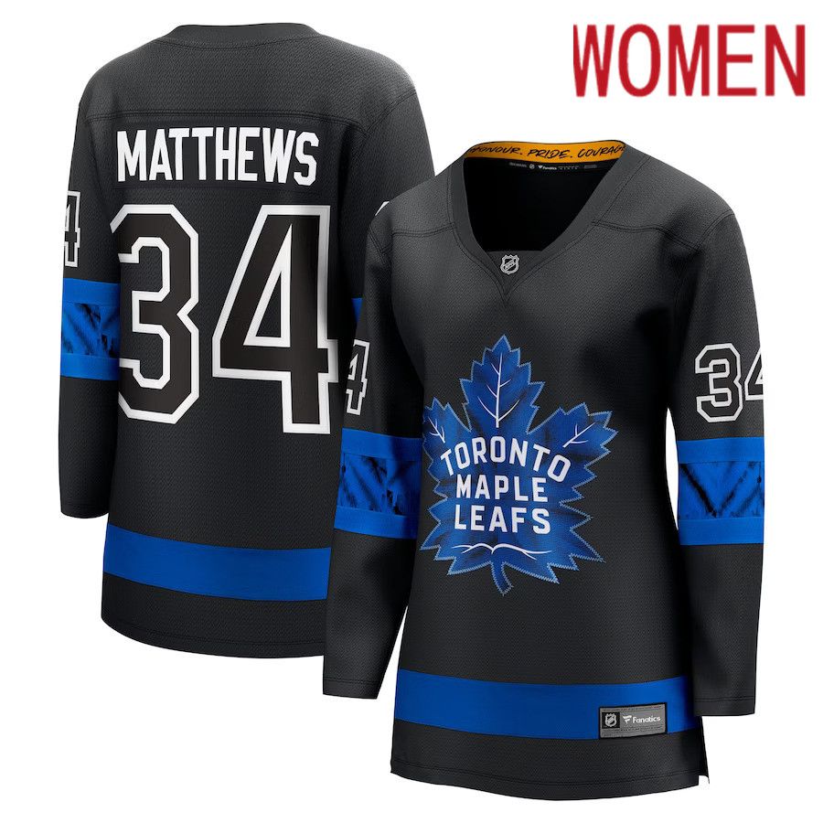 Women Toronto Maple Leafs 34 Auston Matthews Fanatics Branded Black Alternate Premier Breakaway Reversible Player NHL Jersey